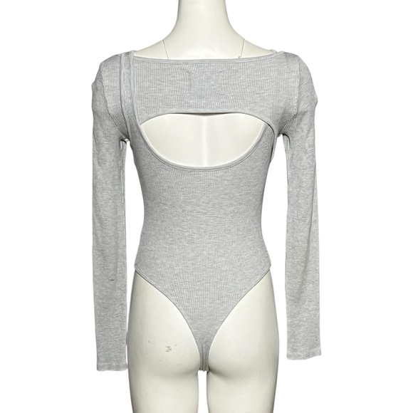 Citizens of Humanity Dasha Bodysuit Gray Rib Knit Cut Out Long Sleeve Size Small - Picture 5 of 11